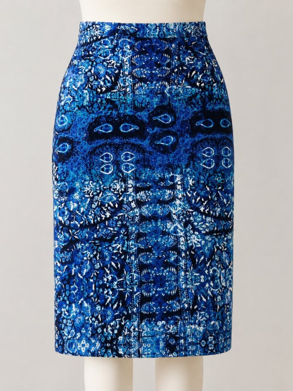 Blue Watercolor Ocean Print Pencil Skirt Size M